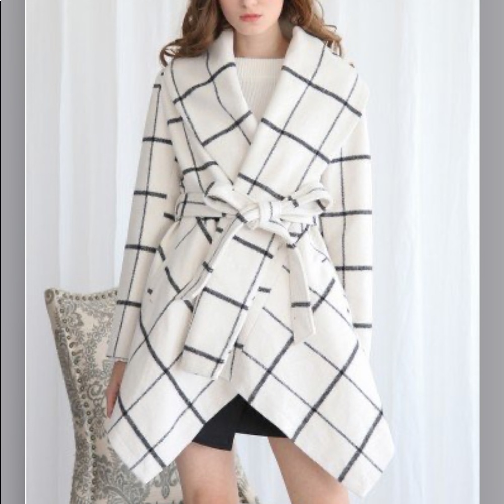 NEW Chicwish Prairie Grid Rabato Coat wool blend